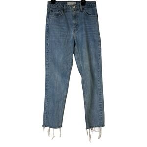 Topshop Jeans Size 28/32 Blue Straight Leg Raw Hem Frayed Fringe Edgy Modern